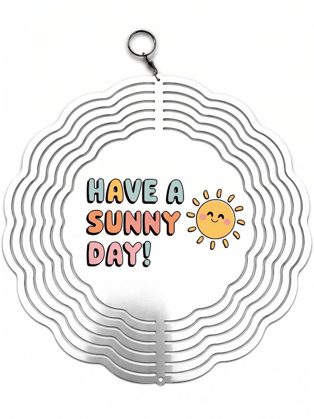 10" Have A Sunny Day Kinetic Wind Spinner - White Metal Hanging Yard Decor
